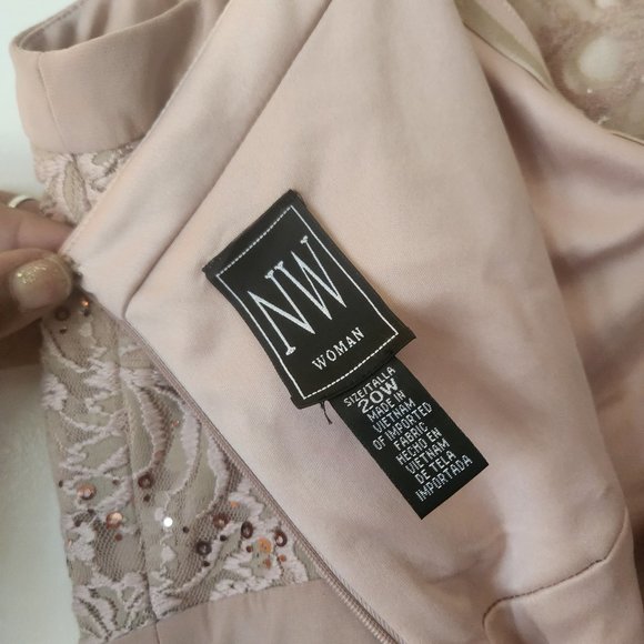 Peachy Beige Lace & Sequence Formal Dress - Picture 3 of 3